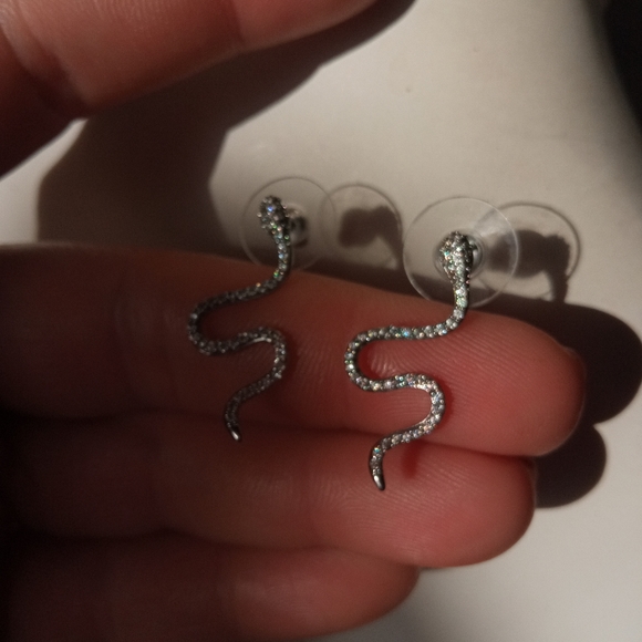 Elegant Silver Plated Cubic Zirconia Snake Earrings - Picture 6 of 14